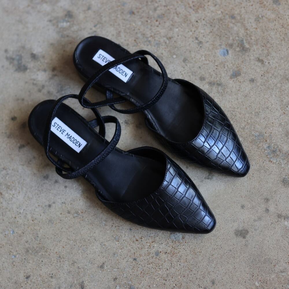 Steve Madden Black Croc-Embossed Pointed-Toe Flats Womens Size 8 Office Siren